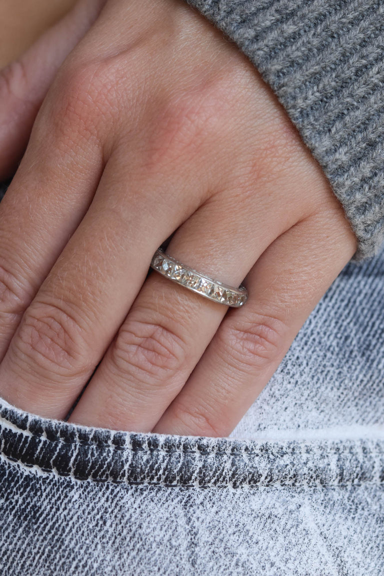 Iconic Art Deco 4 Carat French Cut Diamond Vintage Eternity Band