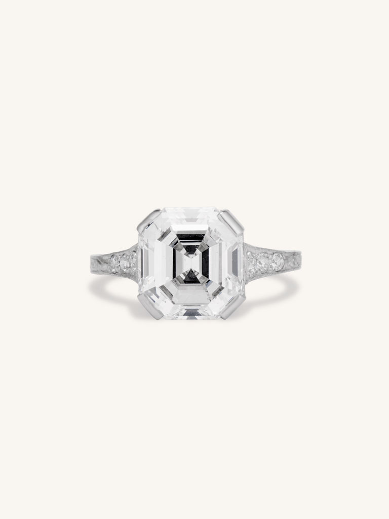 Impressive Art Deco 5.20 Carat Asscher Cut Diamond Engagement Ring