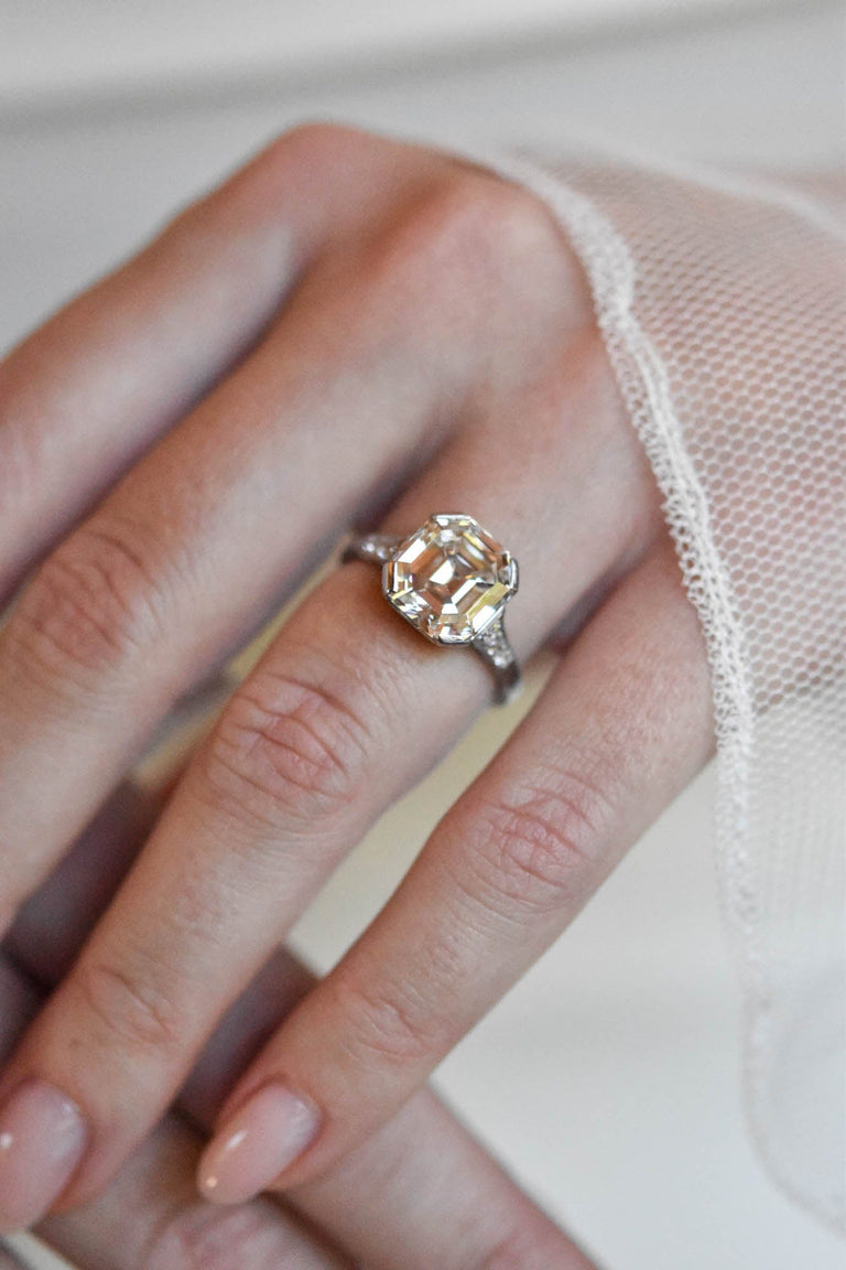 Impressive Art Deco 5.20 Carat Asscher Cut Diamond Vintage Engagement Ring