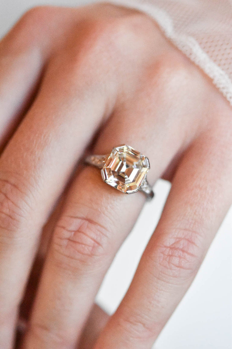 Impressive Art Deco 5.20 Carat Asscher Cut Diamond Vintage Engagement Ring