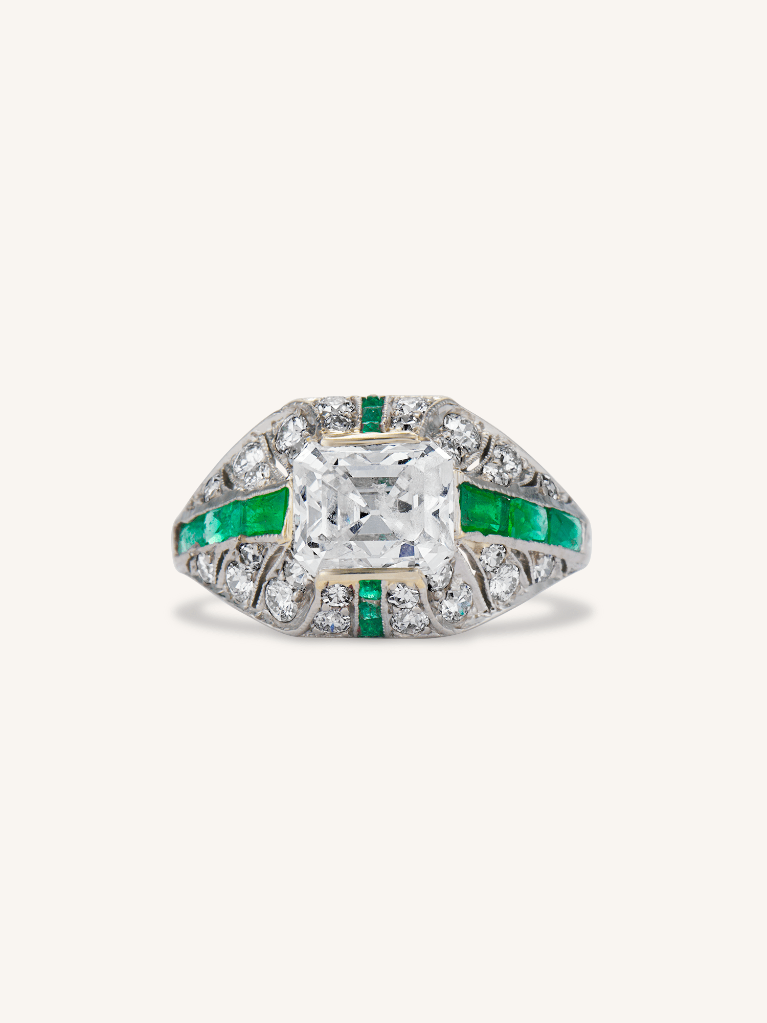 J.E. Caldwell Art Deco 1.84 Ct Emerald Cut Diamond and Emerald Vintage ...