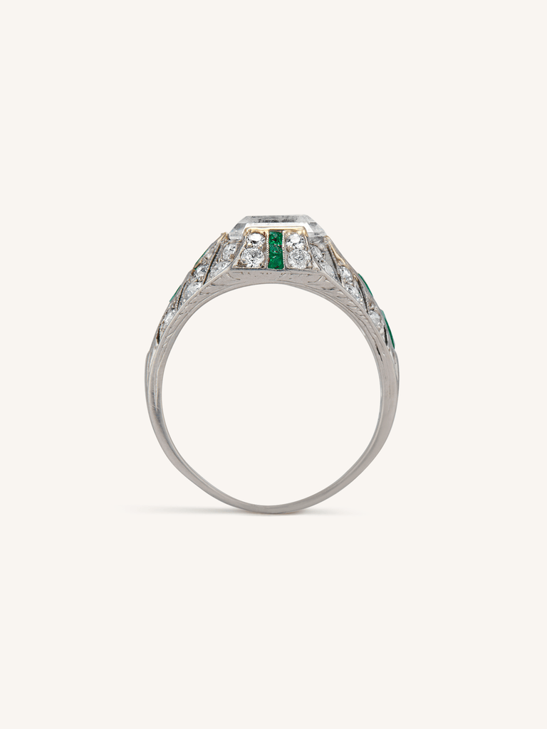 J.E. Caldwell Art Deco 1.84 Carat Emerald Cut Diamond and Emerald Vintage Engagement Ring