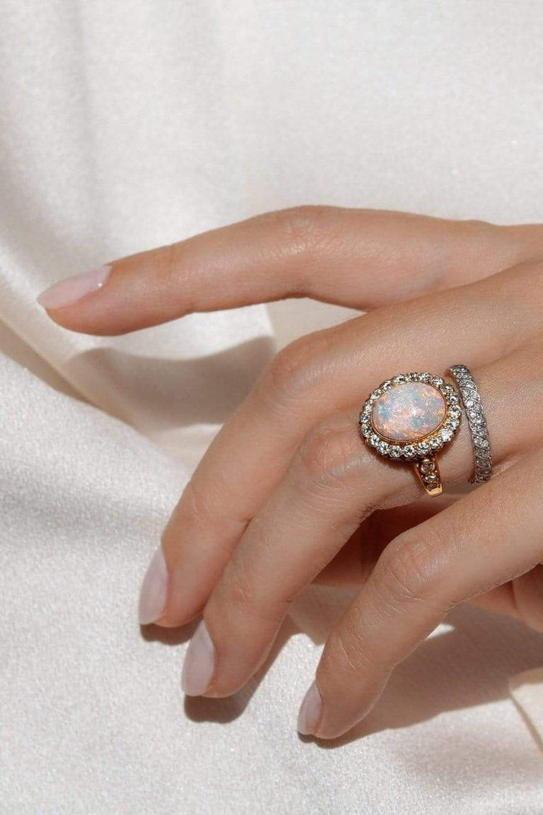 J.E. Caldwell Edwardian Opal Cabochon & Diamond Cluster Ring, America