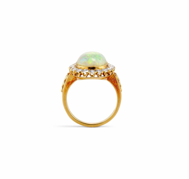 J.E. Caldwell Edwardian Opal Cabochon & Diamond Cluster Ring, America