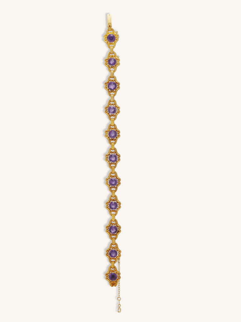 Krementz 14K Gold Amethyst Link Bracelet | Antique Edwardian c.1915