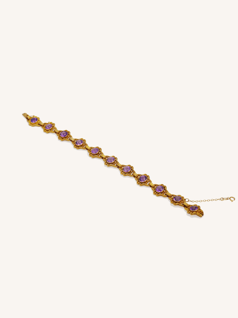 Krementz 14K Gold Amethyst Link Bracelet | Antique Edwardian c.1915