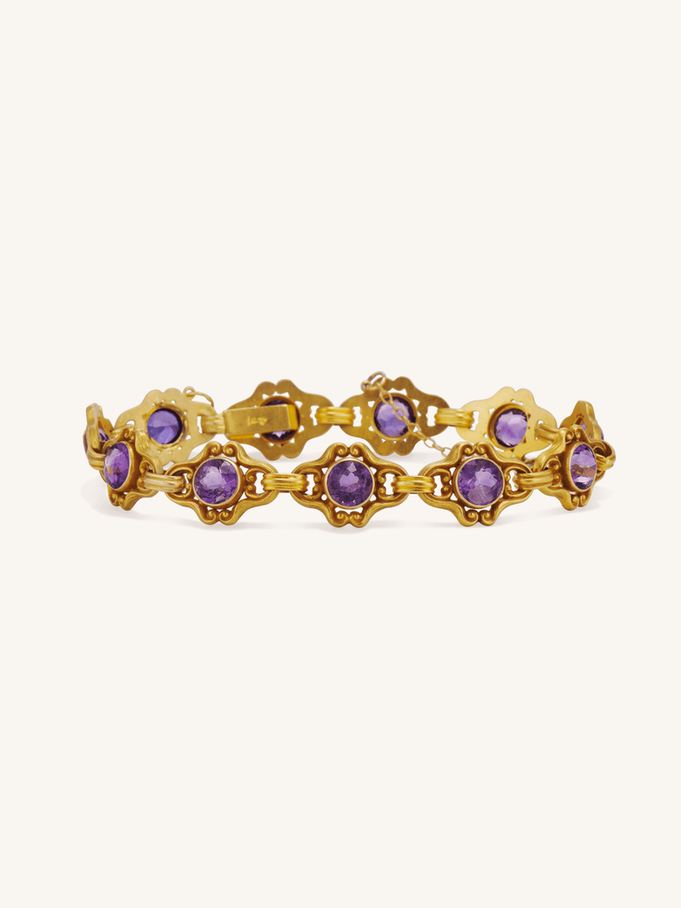 Krementz 14K Gold Amethyst Link Bracelet | Antique Edwardian c.1915
