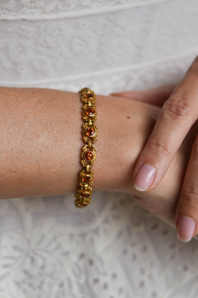 Krementz 14K Gold Citrine Link Bracelet | Antique Edwardian c.1910