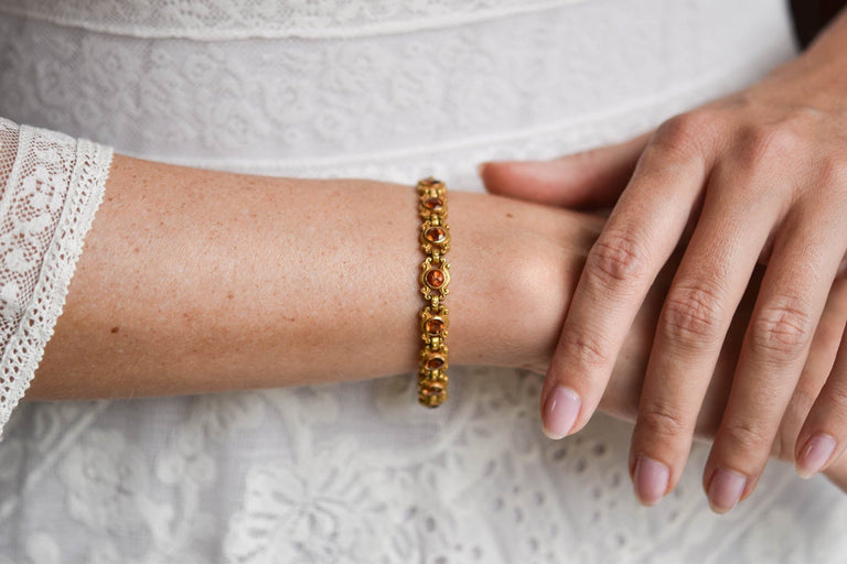 Krementz 14K Gold Citrine Link Bracelet | Antique Edwardian c.1910