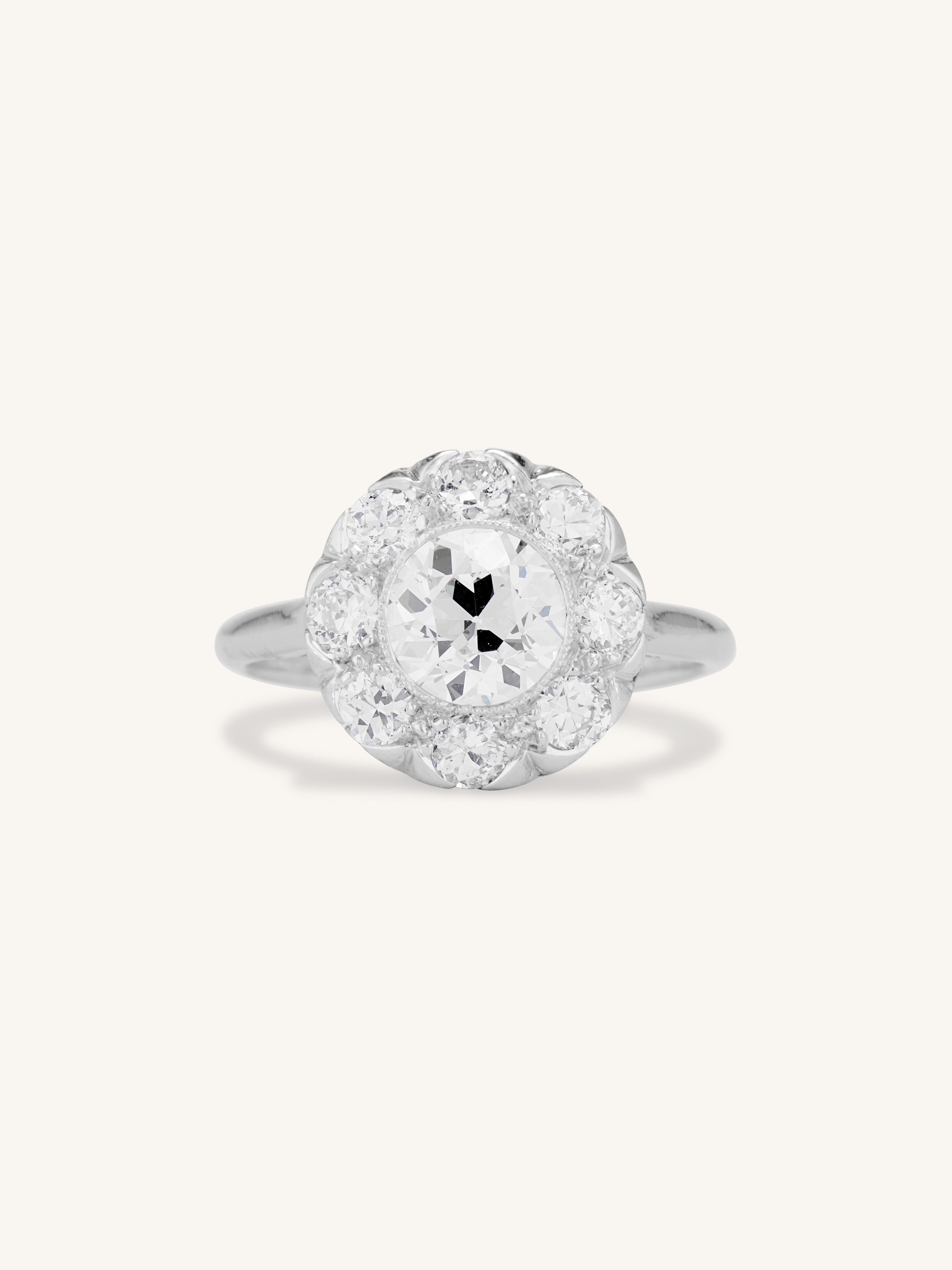 Late Art Deco 1.36 Carat Transitional Cut Diamond Cluster Vintage Enga ...