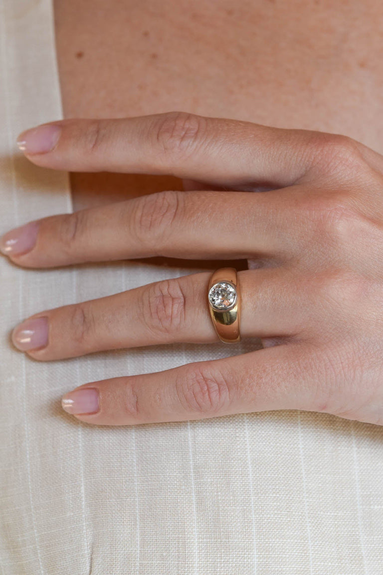 Late Art Deco Bezel Set Old Mine Cushion Diamond Solitaire Engagement Ring