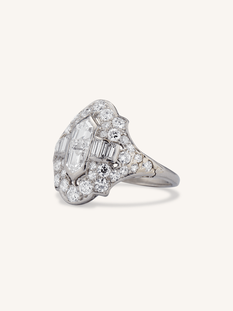 Late Art Deco Bullet Cut Diamond Dinner Ring