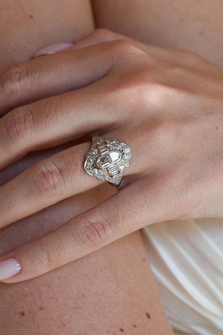 Late Art Deco Bullet Cut Diamond Vintage Dinner Ring