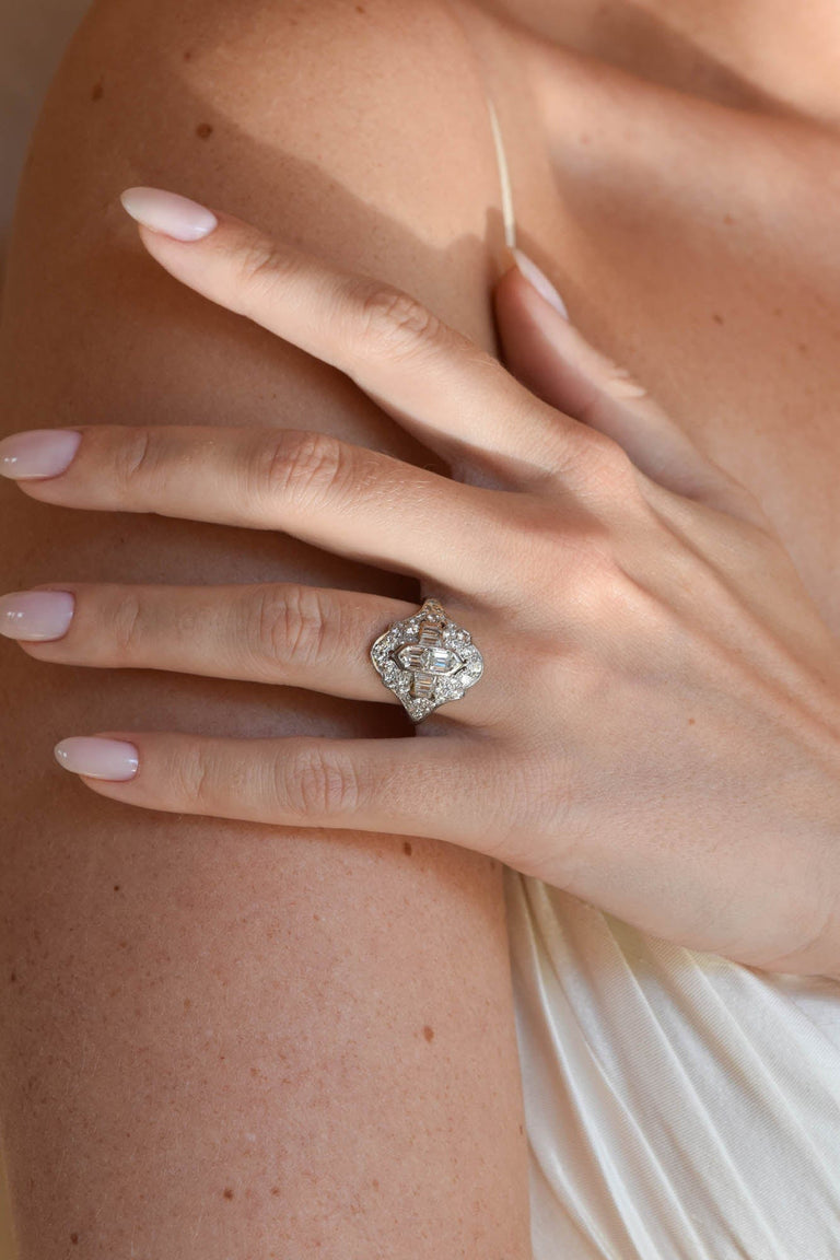 Late Art Deco Bullet Cut Diamond Vintage Dinner Ring