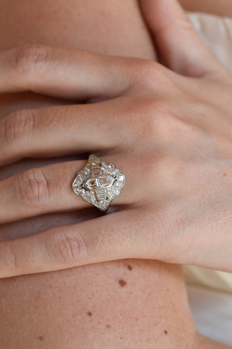 Late Art Deco Bullet Cut Diamond Vintage Dinner Ring