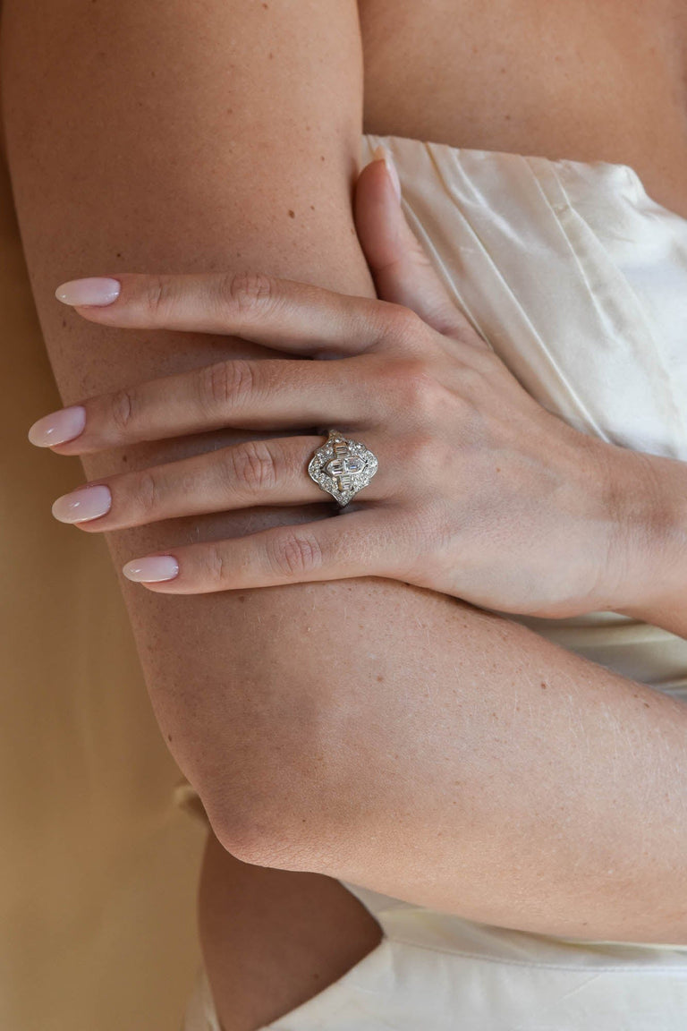 Late Art Deco Bullet Cut Diamond Vintage Dinner Ring