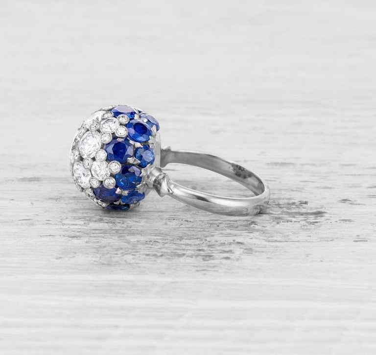 LATE ART DECO DIAMOND AND SAPPHIRE COCKTAIL RING