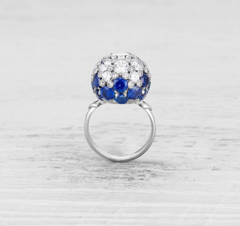LATE ART DECO DIAMOND AND SAPPHIRE COCKTAIL RING