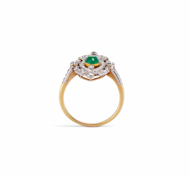 Late Edwardian .50 Carat Cabochon Emerald and Diamond Navette, France