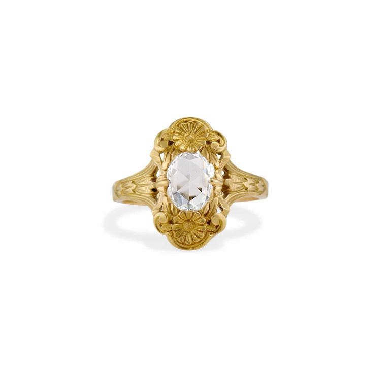 Late Georgian .79 Carat Rose Cut Diamond and Gold Engagement Ring