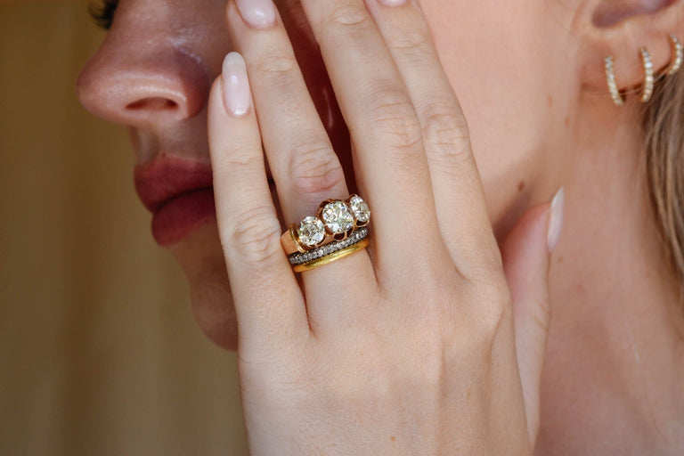 Late Victorian 1.66 Carat Old Mine Cushion Cut Three Stone Antique Diamond Engagement Ring