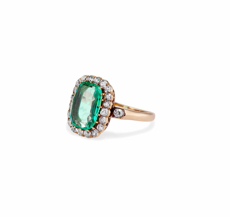 Late Victorian 2.20 Carat Colombian Emerald and Diamond Ring