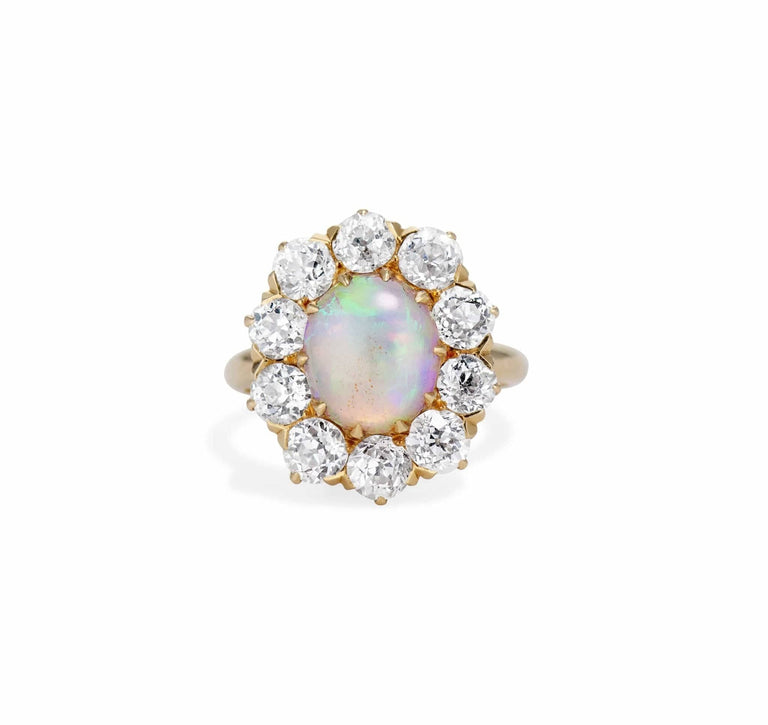 Late Victorian Opal & Diamond Cluster