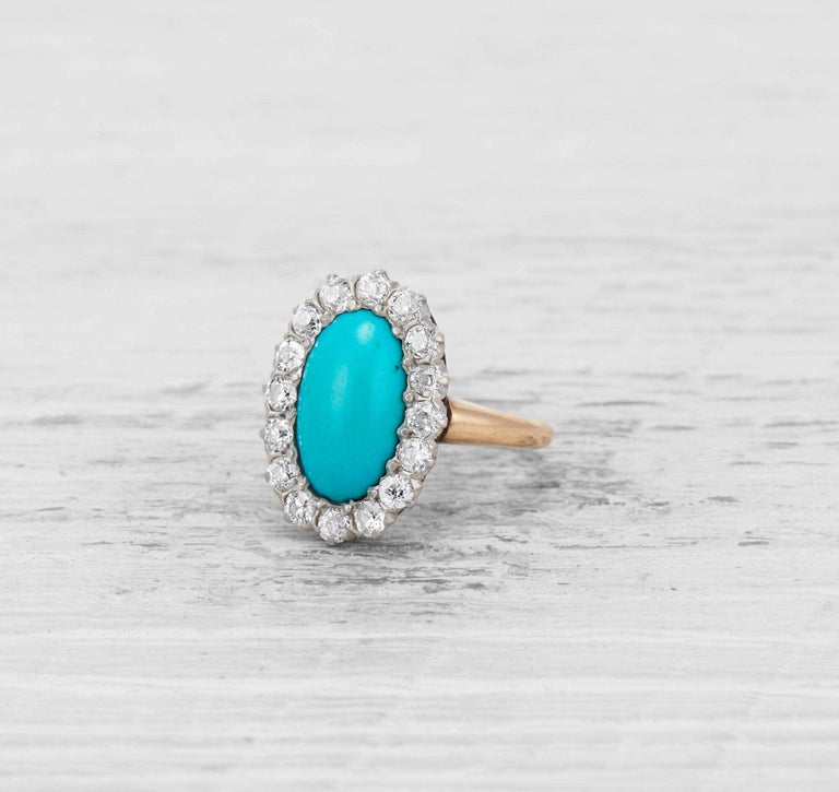 LATE VICTORIAN TURQUOISE AND DIAMOND RING