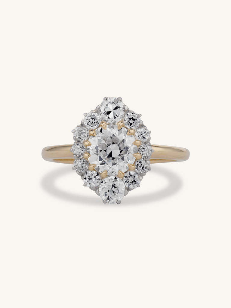 Leia Vintage Inspired Old European Diamond Cluster 18k Engagement Ring