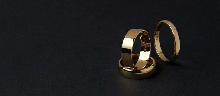 three men's wedding bands in gold