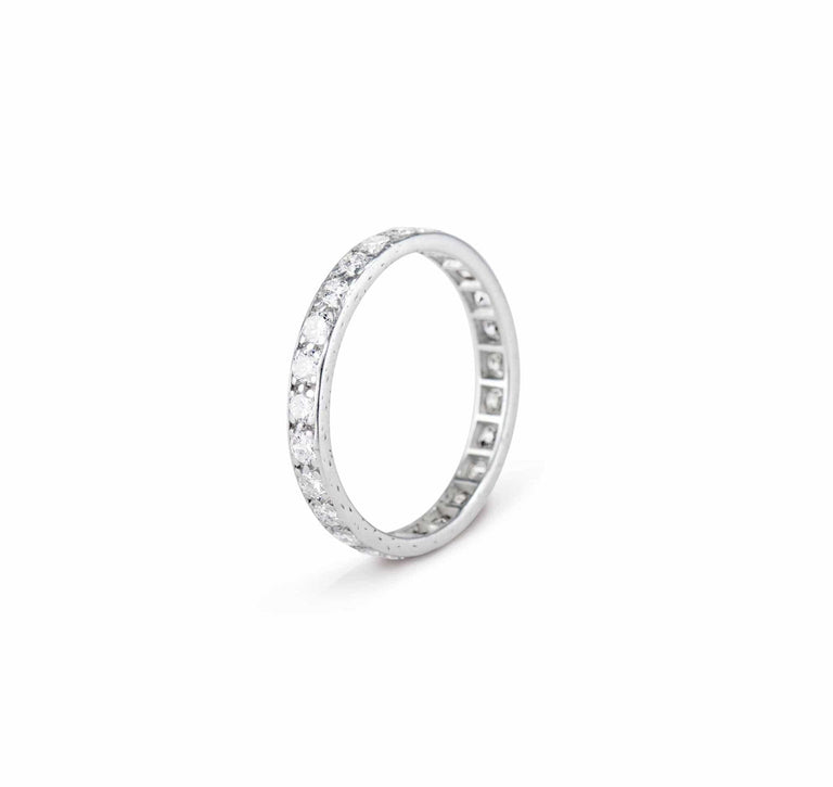 Mid-Century 1.00 Carat Round Diamond and Platinum Wedding Band