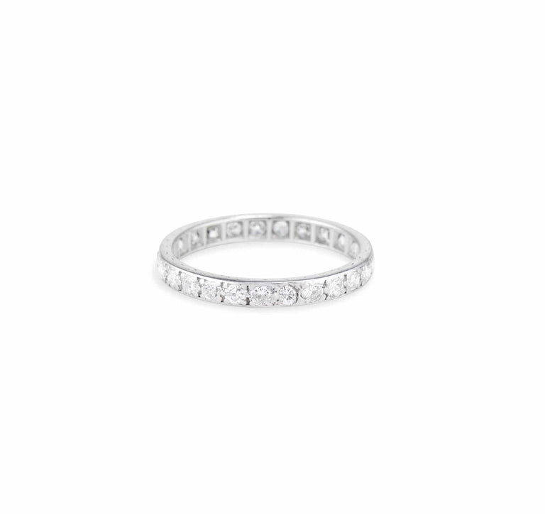 Mid-Century 1.00 Carat Round Diamond and Platinum Wedding Band