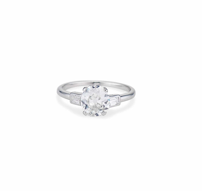 Mid-Century 1.01 Carat Oval Cut Diamond and Platinum Engagement Ring