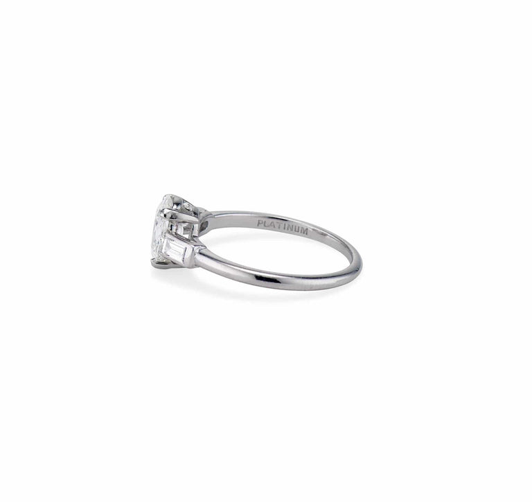 Mid-Century 1.01 Carat Oval Cut Diamond and Platinum Engagement Ring