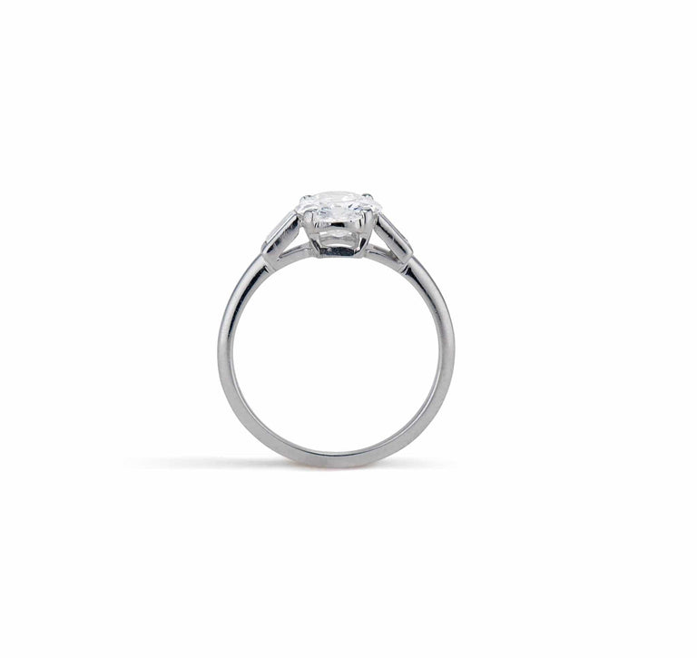 Mid-Century 1.01 Carat Oval Cut Diamond and Platinum Engagement Ring