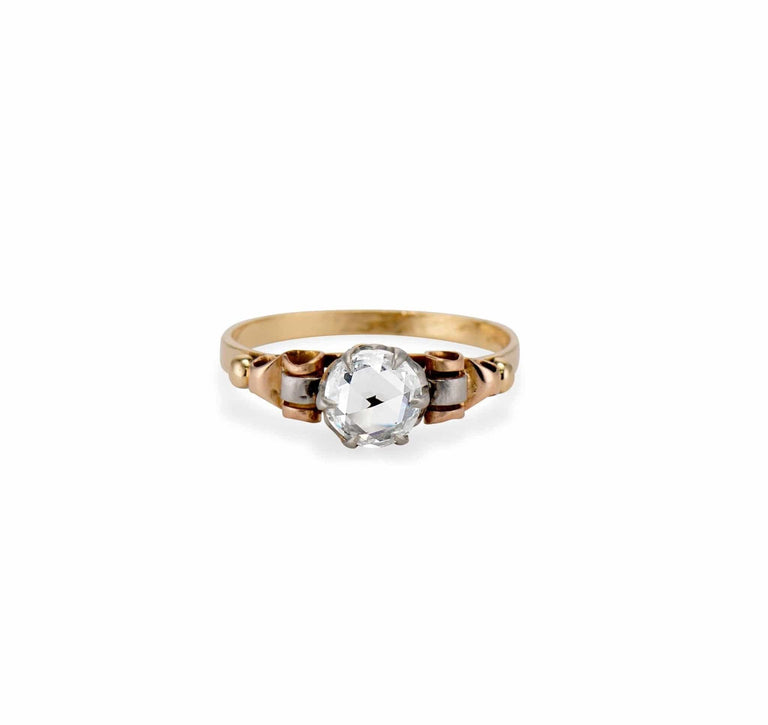 Mid-Century 1.01 Carat Rose-Cut Diamond Engagement Ring