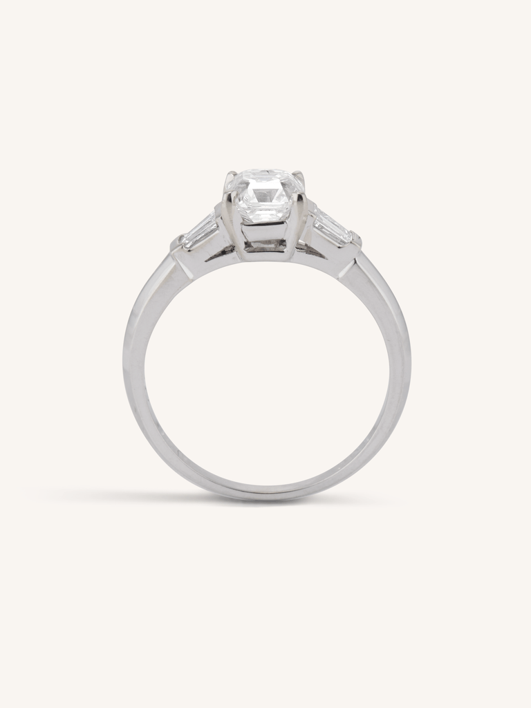 Mid Century 1.04 Carat Asscher Cut Three Stone Engagement Ring