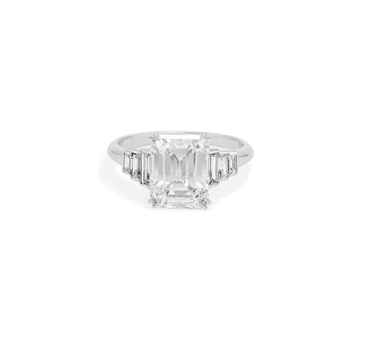 Mid Century 3.23 Carat Emerald Cut Engagement Ring