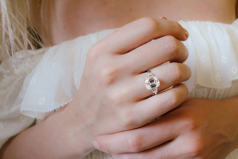 Mid Century 3.23 Carat Emerald Cut Engagement Ring