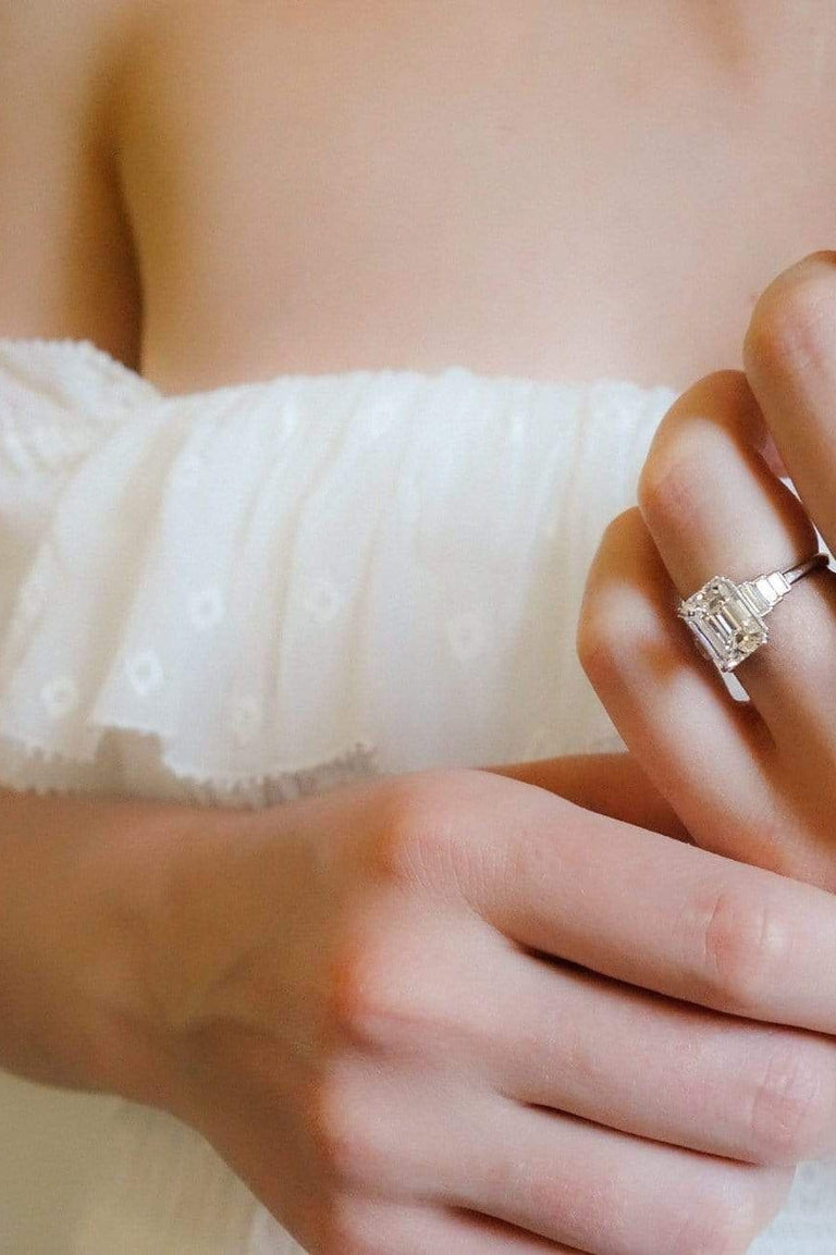 Mid Century 3.23 Carat Emerald Cut Engagement Ring