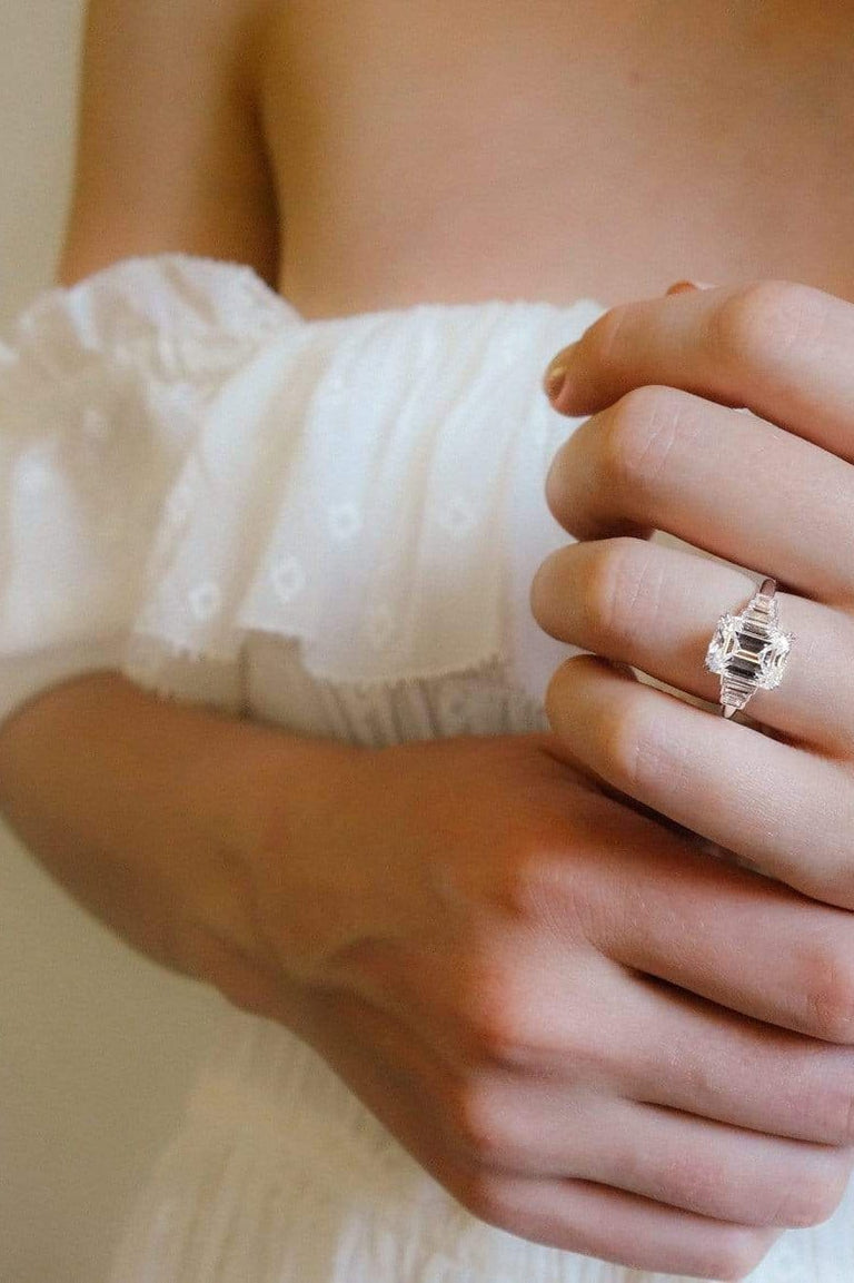 Mid Century 3.23 Carat Emerald Cut Engagement Ring