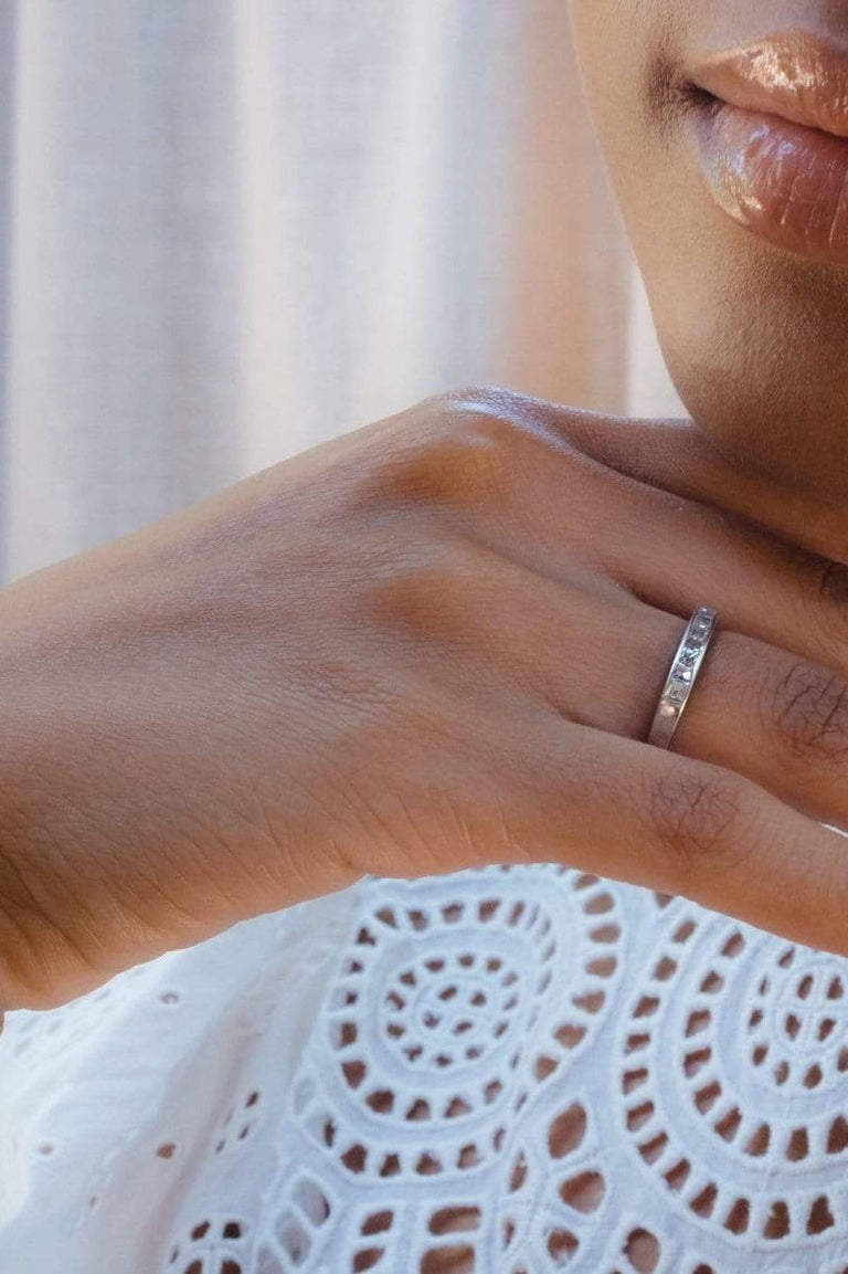 Mid Century .70 Carat Carre Cut Diamond Half Band