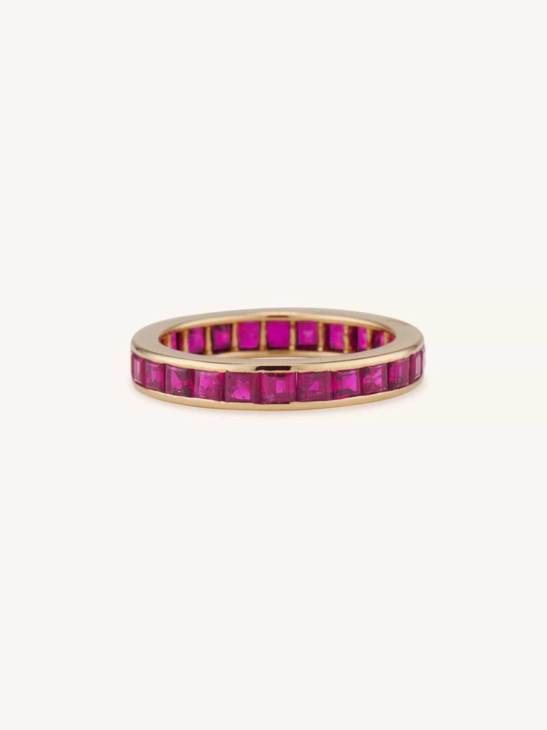 Mid Century Carré Cut Ruby Eternity Band