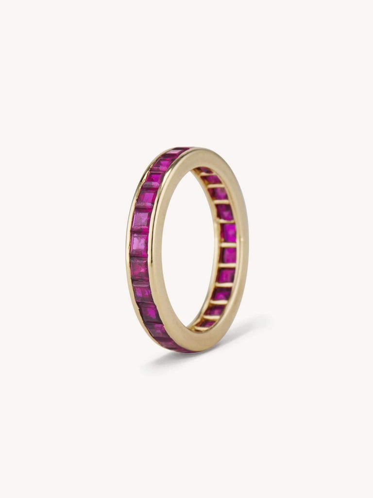 Mid Century Carré Cut Ruby Eternity Band