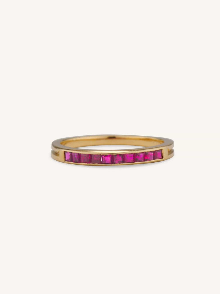 Mid Century Carré Cut Ruby Half Band