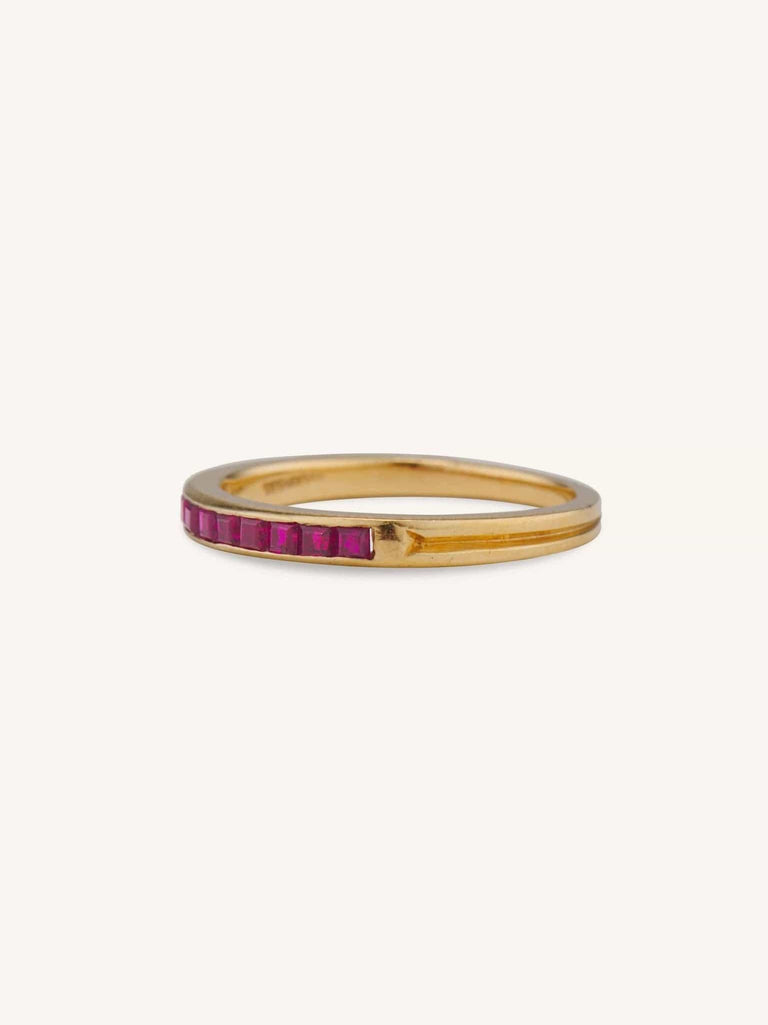 Mid Century Carré Cut Ruby Half Band