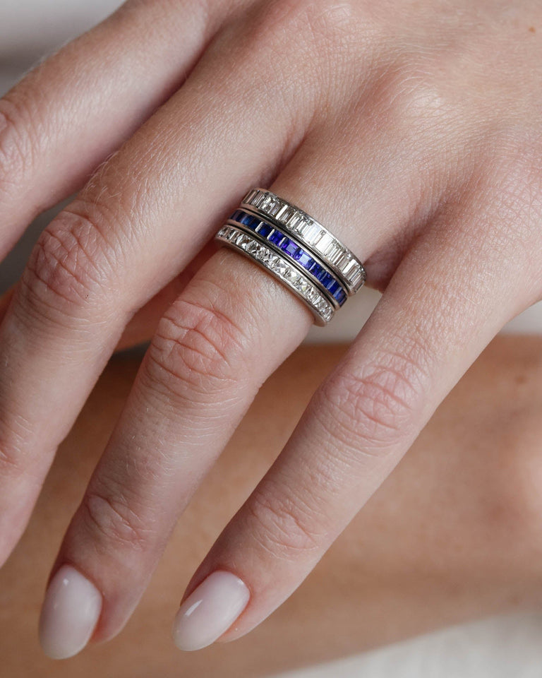 Mid Century Carré Cut Sapphire Eternity Band Size 5.75