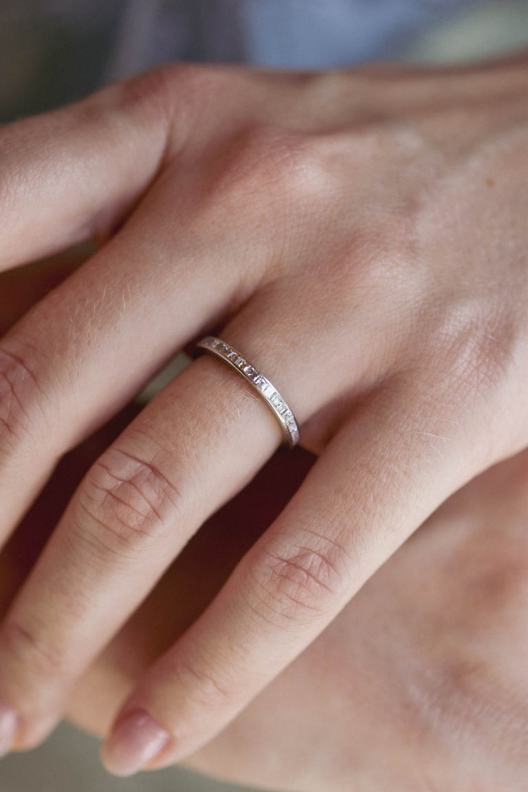 Mid-Century Diamond Carré Cut Platinum Vintage Eternity Band - Size 6