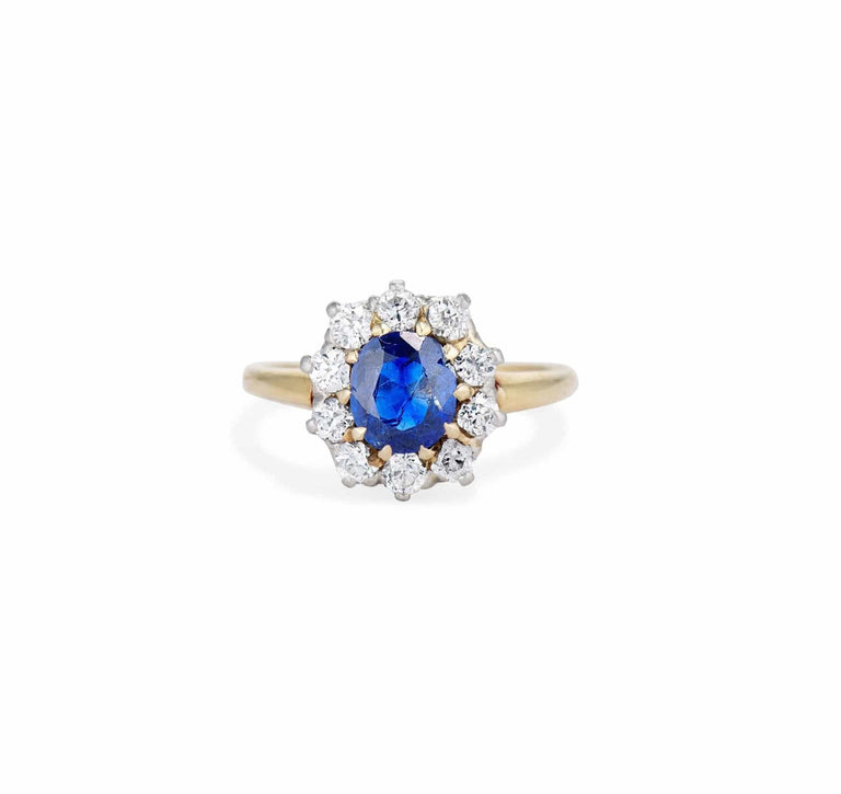 Mid Century Sapphire & Diamond Cluster