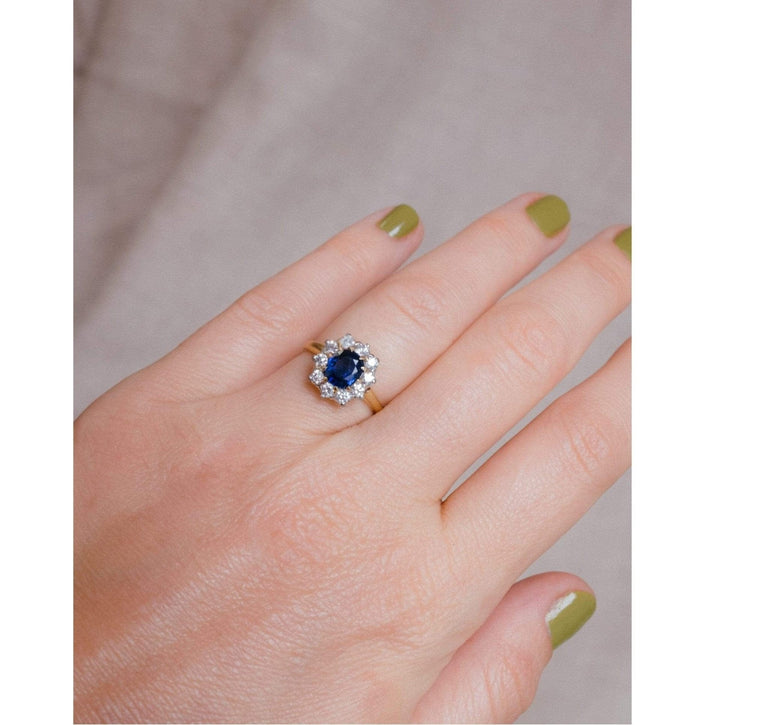 Mid Century Sapphire & Diamond Cluster